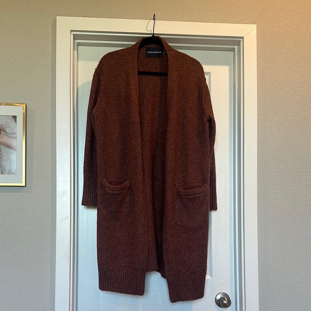 Brown Open-Front Cardigan Sweater